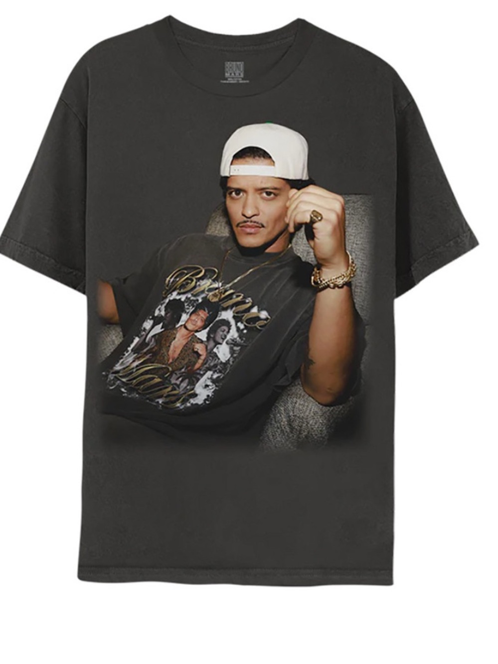 Vintage-Style Black Graphic Tee with Front Photoprint
